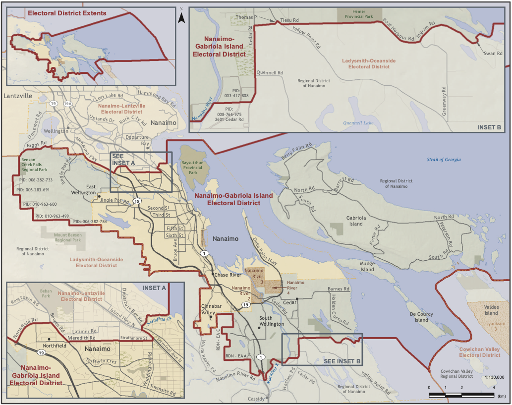 Map of the Nanaimo-Gabriola Island provincial electoral district.